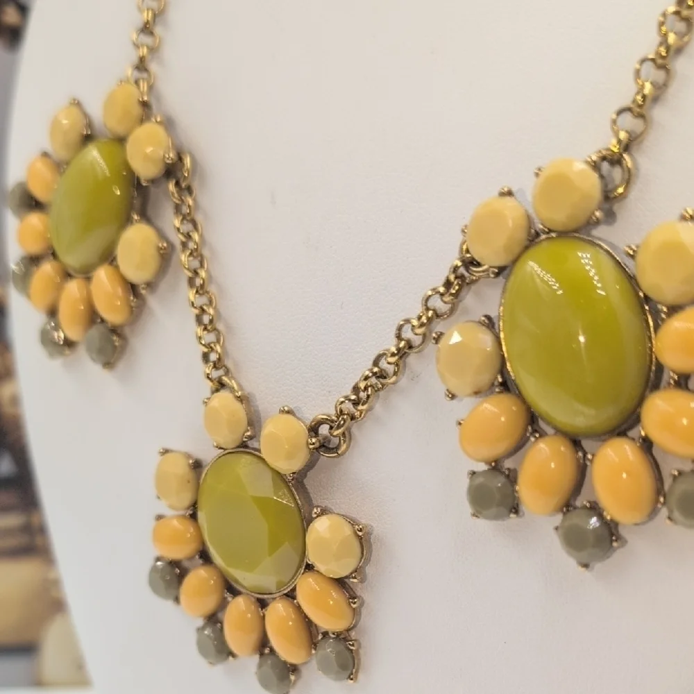 J. Crew Gold and Green Floral Necklace